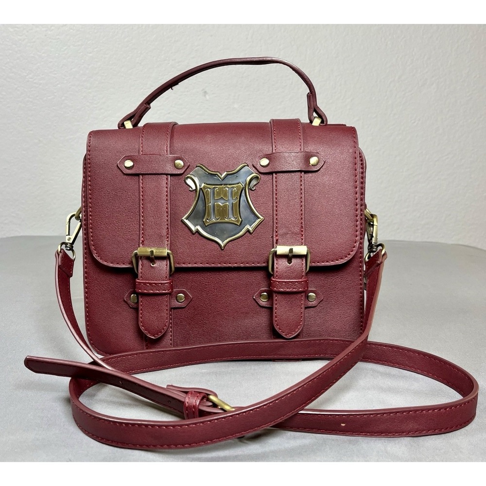 Harry Potter Hogwarts Satchel Crossbody Handbag Maroon Gold Hardware Bag
